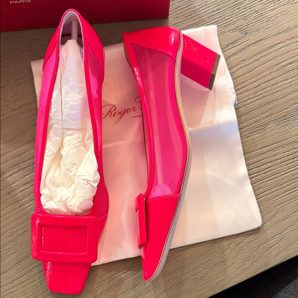 NITB Roger Vivier Bright Pink Flats with Buckle-38 - Picture 4 of 8